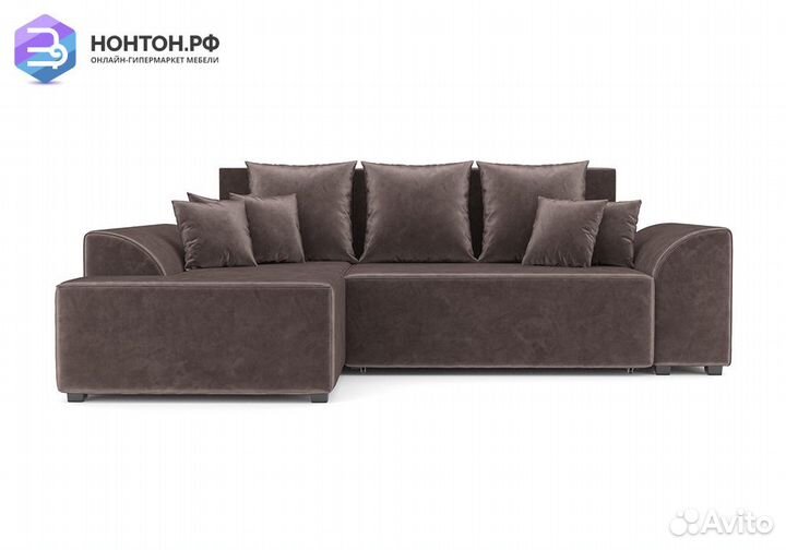 Угловой диван еврокнижка Каскад вельвет серо-корич