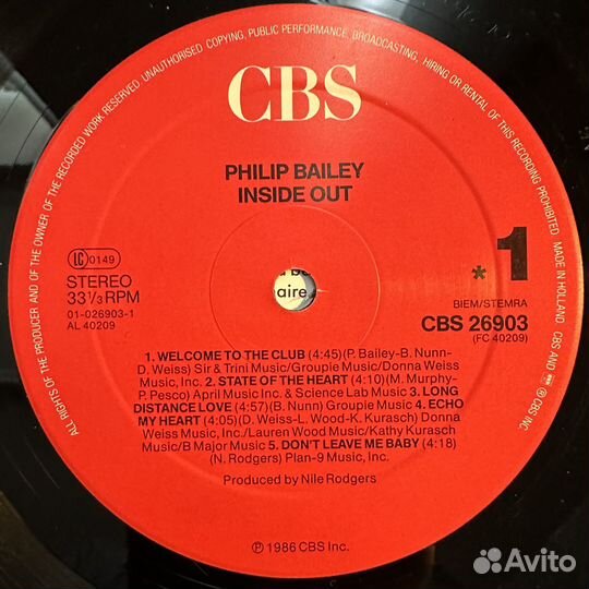 Philip Bailey – Inside Out (Голландия 1986г.)