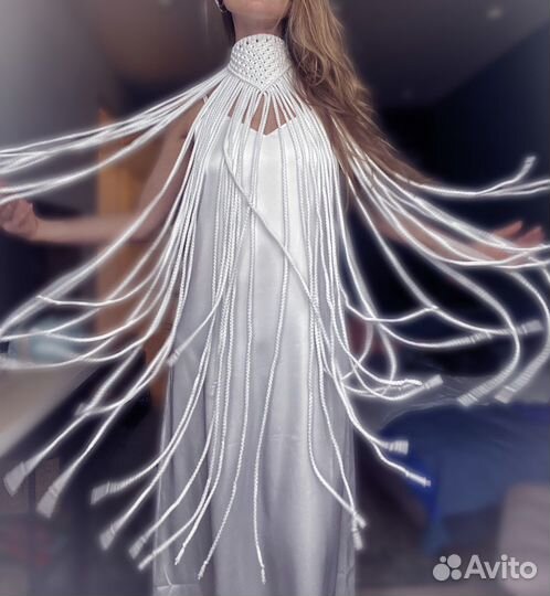 Макраме аксессуар. Белый чокер в бохо стиле