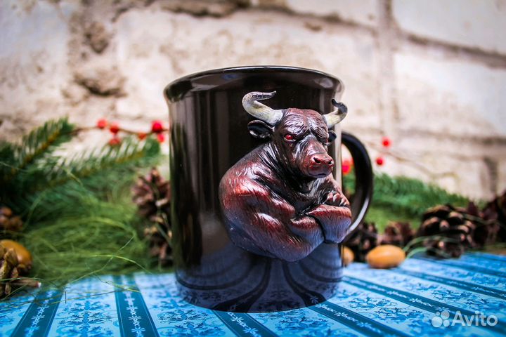 Декор кружки из полимерной глины. Минотавр