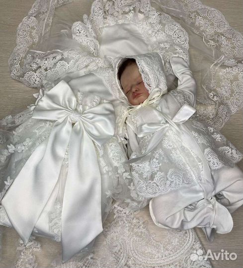 Комплект на выписку (конверт-одеяло, платье, слип