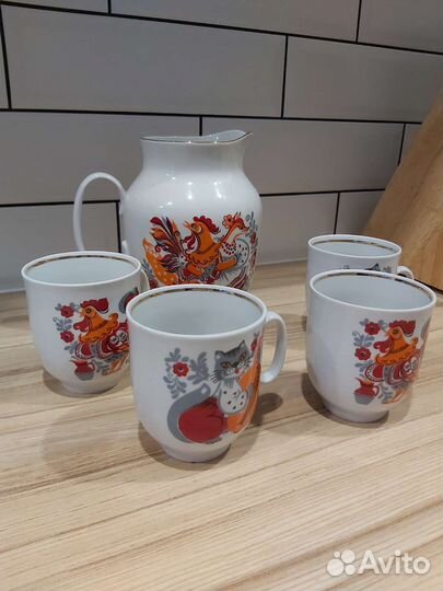 Кувшин (молочник) и 4 бокала набор УССР