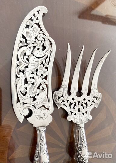 Антикварный набор для сервировки рыбы серебро Фран