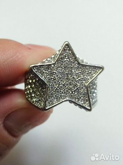 Кольцо перстень с цирконами звезда 17.5, 18.5-19