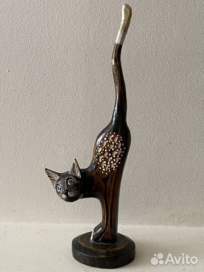 Статуэтка кошка дерево, фарфор, стекло