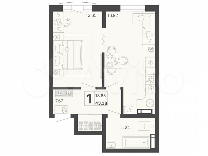 1-к. квартира, 41,8 м², 4/20 эт.