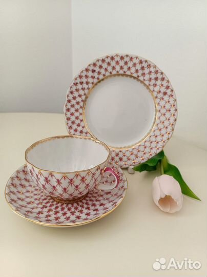 Чашка с блюдцем, подсвечник ифз: Кобальтовая сетка