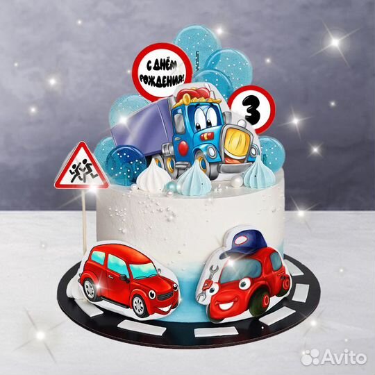 Детский торт с мультяшными машинками