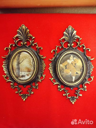 Картина шелкография, рама бронза