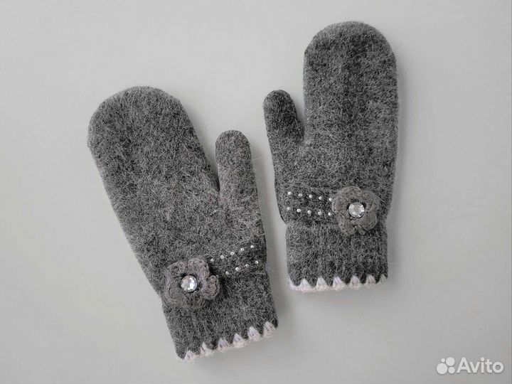 Варежки шерстяные серые