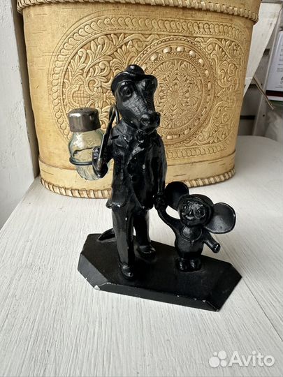 Статуэтка крокодил Гена и Чебурашка металл СССР