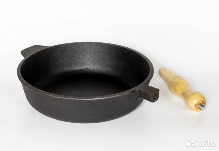 Чугунная сковорода 28х6 см дер.съем.ручка