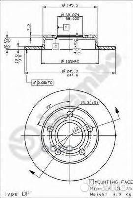 Диск торм.зад. audi coupe, 80 90-96 08.5213.20