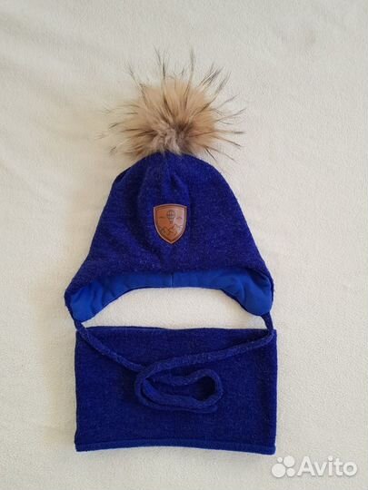 Шапка+снуд с натуральным помпоном