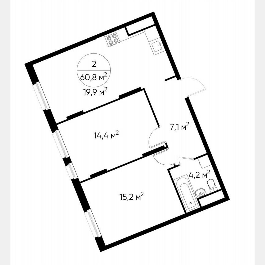 2-к. квартира, 60,8 м², 11/17 эт.