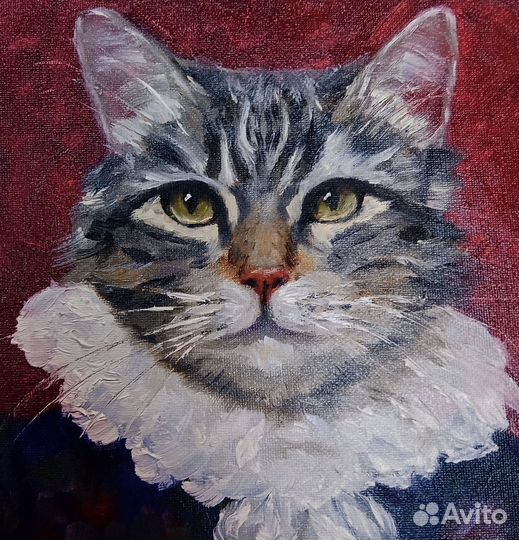 Кот в костюме портрет картина маслом 20 х 20 см