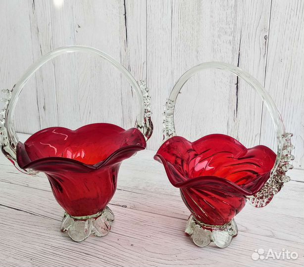 Конфетница. Сахарница. Цветное стекло СССР. Винтаж