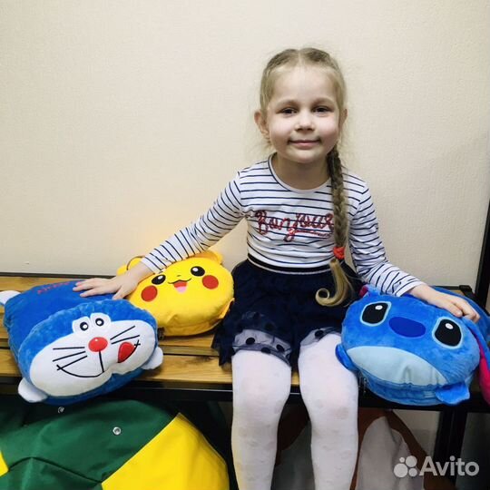 Мягкая игрушка плед подушка Пикачу Стич Дораэмен