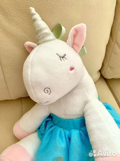 Мягкая игрушка Единорог 30 см белый голубой серый