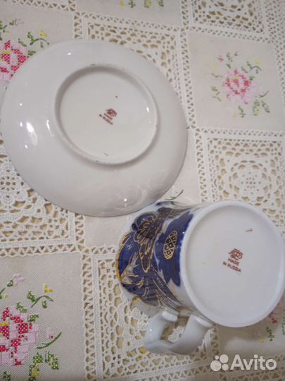 Лфз. Легендарный бокал с блюдцем птицы. Кобальт