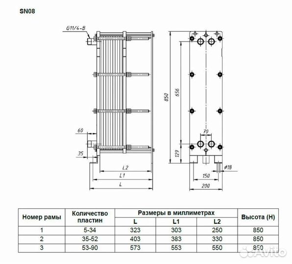 Пластинчатый разборн. теплообменник SN08-58 200кВт