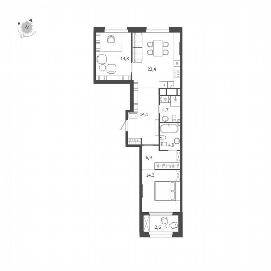 2-к. квартира, 85,7 м², 7/9 эт.