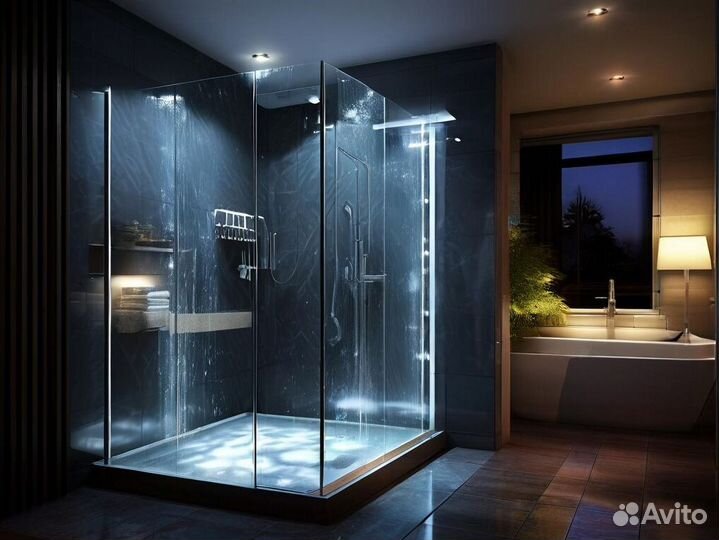 Душевые стеклянные перегородки с установкой