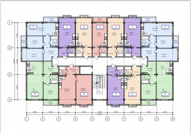 Квартира-студия, 34,1 м², 6/9 эт.