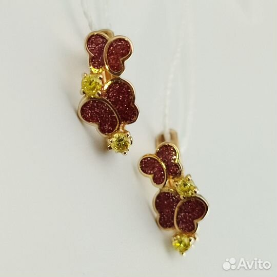 Серьги с синтетическим камнем Золото