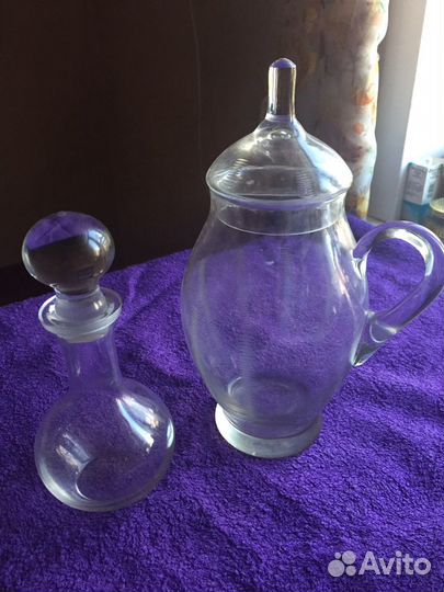 Графин+ кувшин. Стекло СССР из бабушкиного сервант