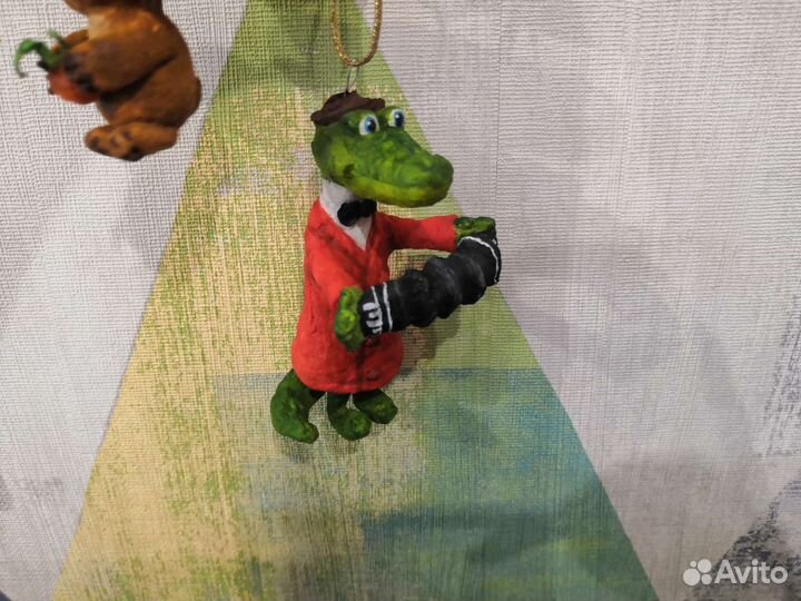 Ватная новогодняя елочная игрушка Чебурашка и Гена