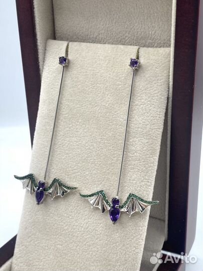 Серебряные серьги с натур Аметистами и фианитами