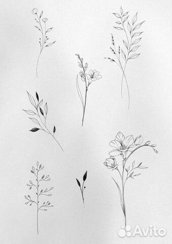 Мини тату флористика ботаника