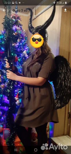 Прокат Костюм Малифисенты рога крылья посох