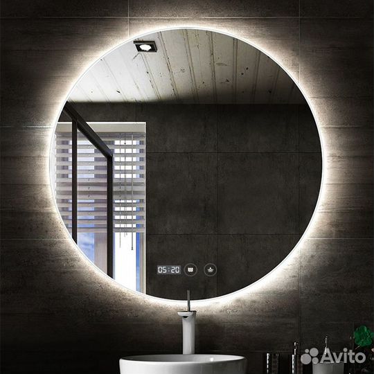 Парящее зеркало с подсветкой круглое