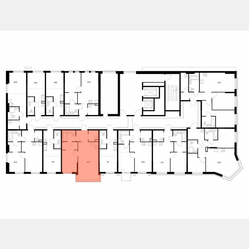 1-к. квартира, 44,4 м², 15/17 эт.