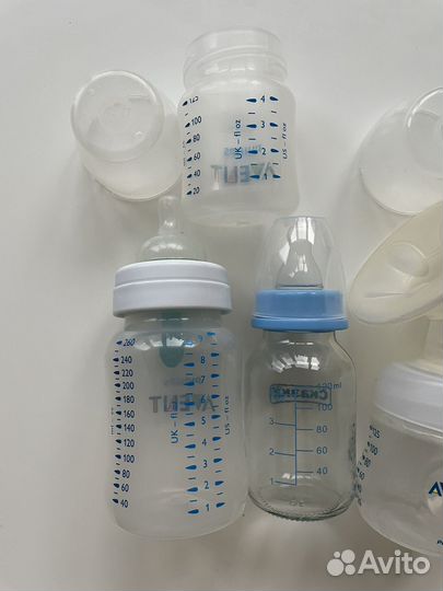 Молокоотсос avent ручной + бутылочки