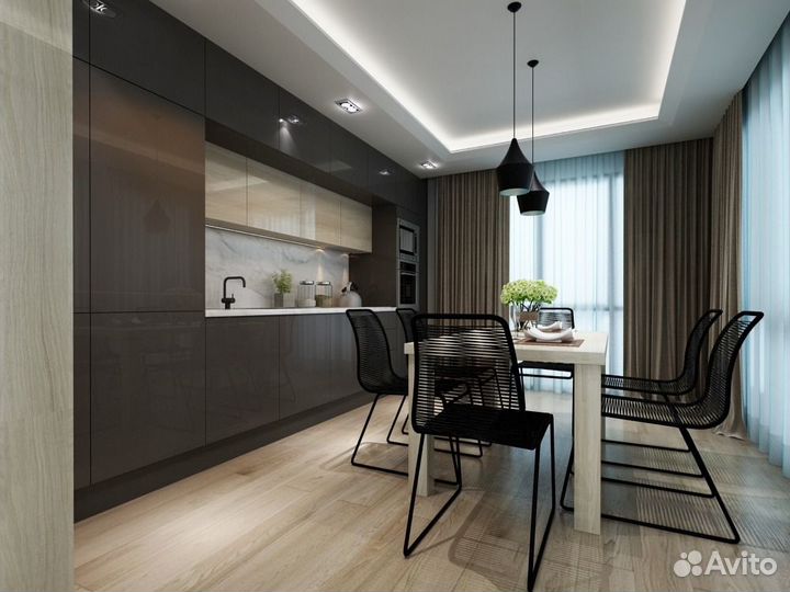 Кухня прямая графит на заказ