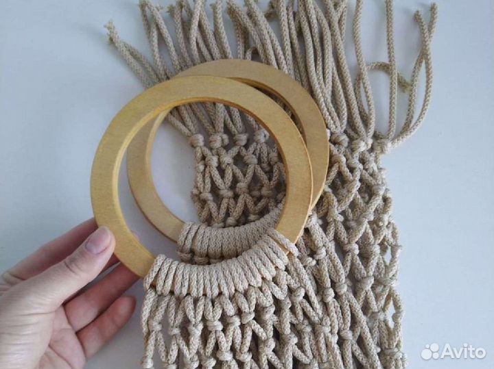 Авоська макраме с деревянными и ручками кольцами