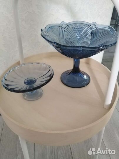 Ваза для фруктов на ножке цветное стекло СССР