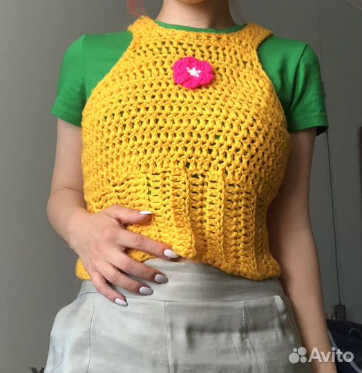 Вязаный свитер, жилетка, топ, ручная работа