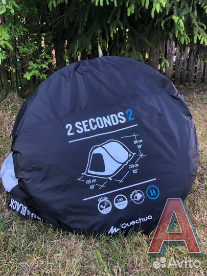 Палатка quechua 2 seconds 2 fresh & black