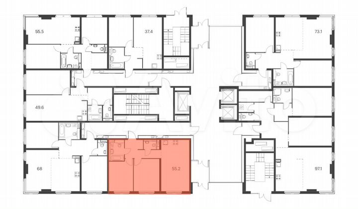 2-к. квартира, 54,2 м², 1/20 эт.