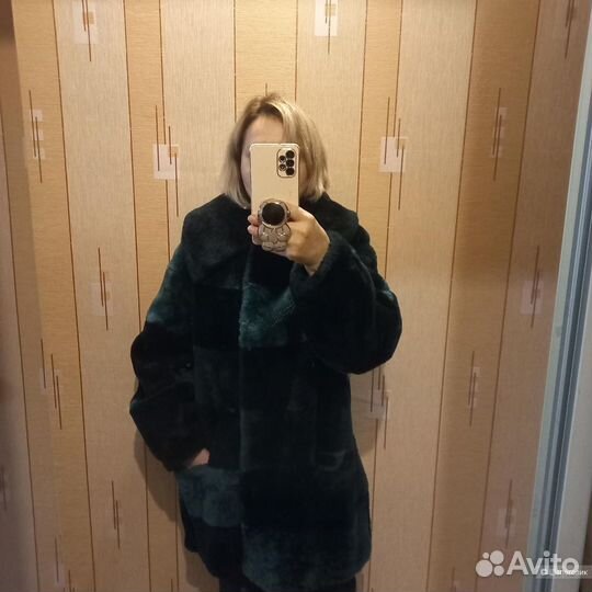 Шуба в стиле пэчворк, натуральный мутон 46 48