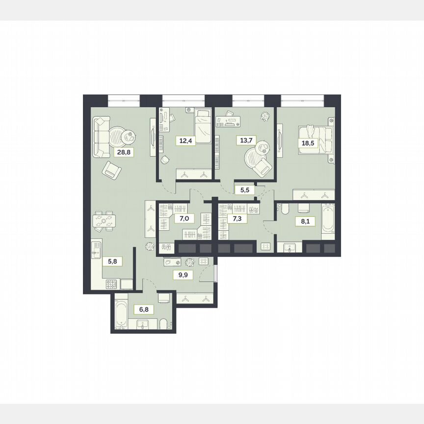 4-к. квартира, 123,8 м², 27/27 эт.