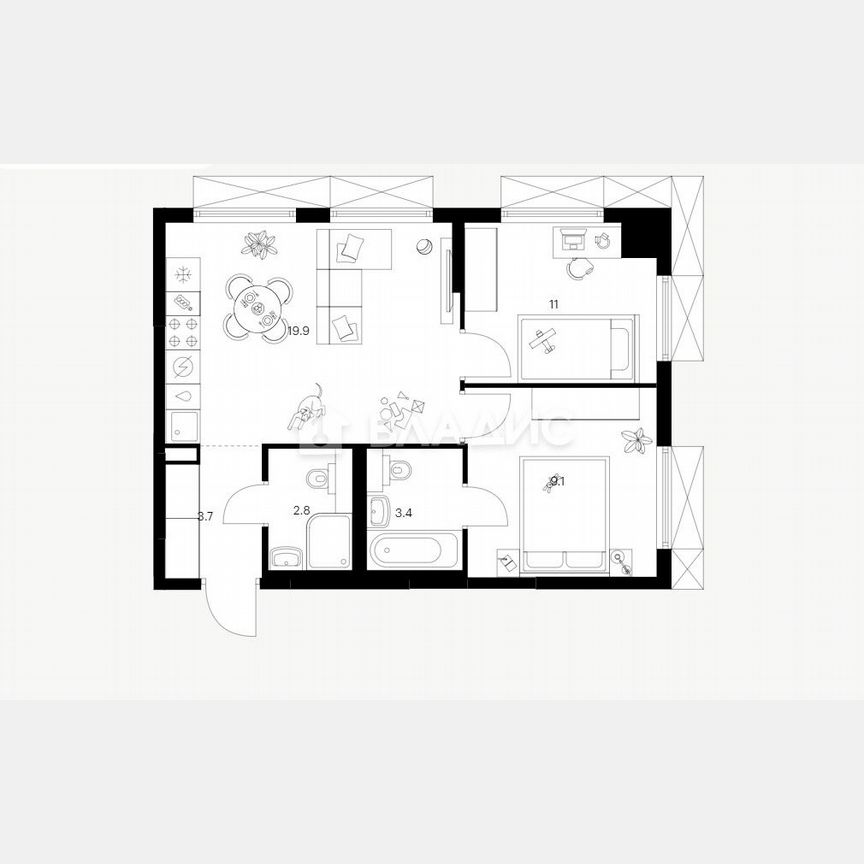 2-к. квартира, 49,9 м², 15/24 эт.