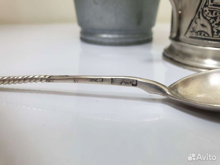 Подстаканник серебро с ложками старинное