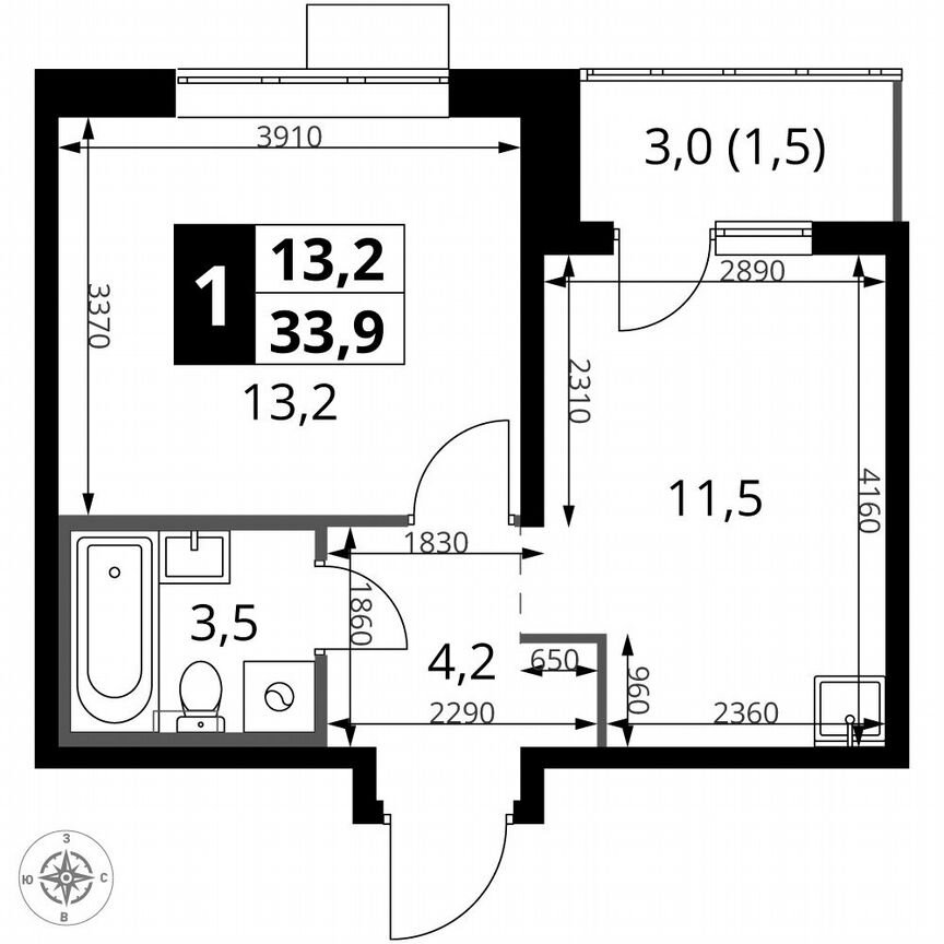 1-к. квартира, 33,9 м², 2/24 эт.