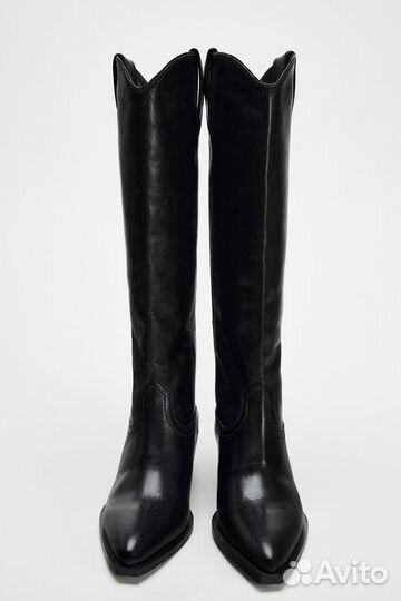 Кожаные ковбойские сапоги Zara
