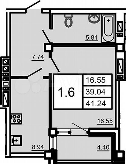1-к. квартира, 42 м², 10/17 эт.